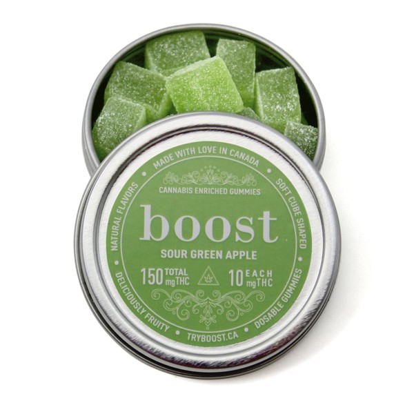 Boost – THC Sour Green Apple Gummies – 150mg | BC Weed Edible Canada